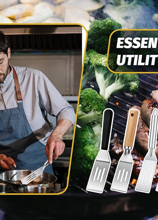 CHENGU 4 Pcs Mini Brownies Serving Spatula Stainless Steel Nonstick Serve Turner Cookie Slotted Spatula for Kitchen Cutting and Serving Desserts Small Frying Pan Cookie (4 Styles,4 Styles)