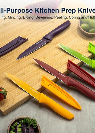 Paring Knife with Cover, Paring Knives Set of 4, 4.5" Paring Knife Set of Premium Stainless Steel, Small Kitchen Knife Set for Fruit and Vegetable, Ergonomic Knife Handles for Versatility