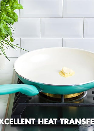 GreenPan Rio Healthy Ceramic Nonstick 10" Frying Pan Skillet, PFAS-Free, Dishwasher Safe, Turquoise