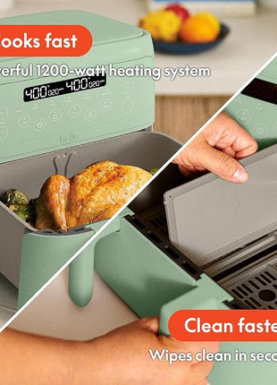 bella 4 Qt TriZone Air Fryer, EverGood™ Ceramic Nonstick Coating, Dual Basket Design w Removable Divider, Digital Touchscreen Control w 6 Preset Cooking Options, 1200 Watt, 3lb Capacity, Seaglass