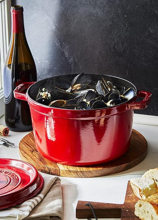 Staub Cast Iron Dutch Oven 5-qt Tall Cocotte, Made in France, Serves 5-6, Cherry