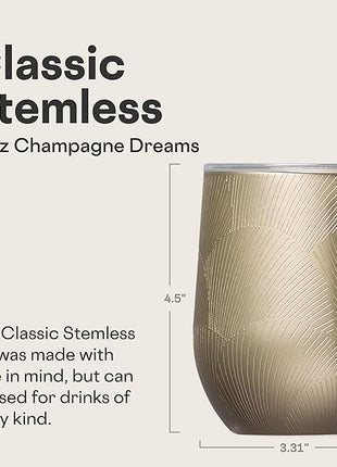 Corkcicle Stemless Wine Tumbler - Keeps Drinks Cold for 6 Hours - Triple-Insulated Stainless Steel - Non-Slip Base - Summer Drinkware Gift - Keeps Drinks Ice Cold - 12 oz - Champagne Dreams