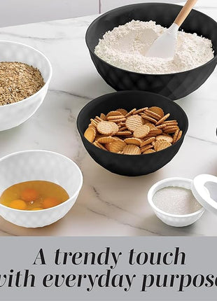 COOK WITH COLOR Mixing Bowls with Lids - 12 Piece Plastic Nesting Bowls Set includes 6 Prep Bowls and 6 Lids, Diamond Design - Microwave Safe, Black and White