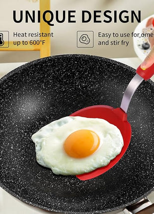 Silicone Spatula Turner Heat Resistant 600°F 3 Piece Set Non Scratch Flexible Slotted and Solid Thin Rubber Spatula Flipper for Cooking Pancake,Egg,Fish,Burger,Steak for Nonstick Cookware,Red