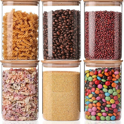 YUNCANG Glass Storage Jars 6 Pack 37oz Clear Glass Food Storage Containers with Airtight Bamboo Lid Stackable Kitchen Canisters for Candy,Cookie,Rice,Sugar,Flour,Pasta,Nuts and Spice Jars(Square)