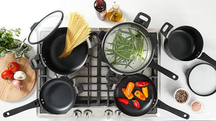 Kenmore Elite Grayson Stackable Platinum Nonstick Forged Aluminum Induction Cookware Set, 9-Piece, Black