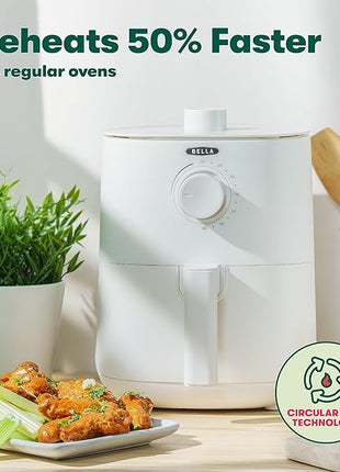 BELLA 2.9QT Manual Air Fryer, No Pre-Heat Needed, No-Oil Frying, Fast Healthy Evenly Cooked Meal Every Time, Removeable Dishwasher Safe Non Stick Pan and Crisping Tray for Easy Clean Up, Matte White