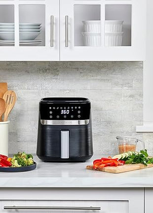 BLACK+DECKER Purifry 4QT Air Fryer, Timer with Auto Shut-off and Shake Reminder, Digital LED Touchscreen and 9 Presets, 1300W up to 400 F, Dishwasher Safe Parts