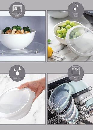 COOK WITH COLOR Mixing Bowls with TPR Lids - 12 Piece Plastic Nesting Bowls Set includes 6 Prep Bowls and 6 Lids, Microwave Safe Mixing Bowl Set (Mint)