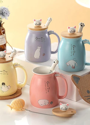 BigNoseDeer Tea Cup With Infuser and Lid Ceramic Coffee Mug Kawaii Cat Mug Cute Mugs Tea Mug Cute Cool Preppy Stuff Cat Gifts Birthday Gifts Cute Gifts for Women Girls(13oz)