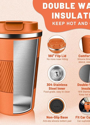 Insulated Coffee Tumblers with Flip Lid 12oz / 17oz, Stainless Steel Travel Coffee Mug Leak Proof, Vacuum Insulated Coffee Mug Reusable Cup, Keeps Cold and Hot for Coffee Tea