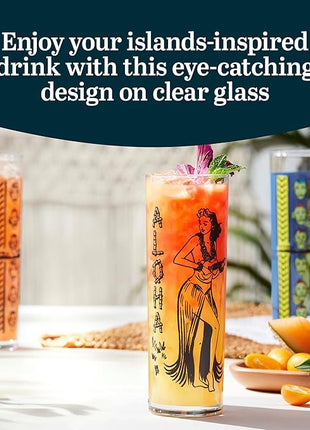 Libbey Zombie Clear Glass Tumbler Set, Vintage-Style Tiki Drinking Glasses Set of 4, Exotic, Tall Drinking Glass Cups for Backyard Luau or Pool Party