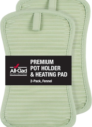 All-Clad Premium Pot Holder & Heating Pad, (2-Pack) Heat Resistant to 500 Degrees, 100% Cotton 10"x6.25" for Kitchen and Barbeque, Fennel