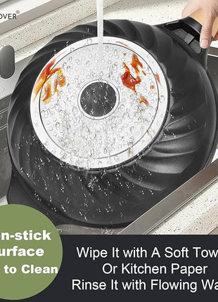 COOKLOVER Nonstick Woks And Stir Fry Pans Die-cast Aluminum Scratch Resistant 100% PFOA Free Induction Wok pan with Lid 12.6 Inch - BK