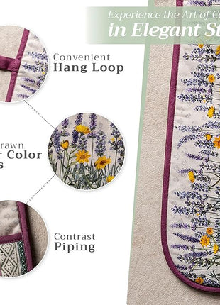 Maison d' Hermine Double Oven Mitts 100% Cotton 7"x35" Double Oven Mitt Heat Resistant BBQ Cooking Gloves with Loop, Baking, Grilling, Home, Kitchen, Handling Hot Pans Spring Summer (Fanny Lavender)