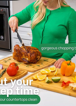 Organic Wood Cutting Boards for Kitchen for Chopping Vegetables, Carving Meat, Slicing Bread and Serving Charcuterie for Meal Time Prep, Holiday Gatherings, and Hosting Parties - Ideal for Home Chefs