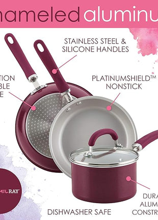 Rachael Ray Create Delicious Nonstick Cookware Pots and Pans Set, 13 Piece, Burgundy Shimmer