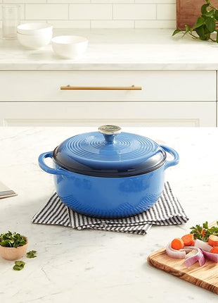 Lodge 4.5 Quart Enameled Cast Iron Dutch Oven with Lid – Dual Handles – Oven Safe up to 500° F or on Stovetop - Use to Marinate, Cook, Bake, Refrigerate and Serve – Caribbean Blue