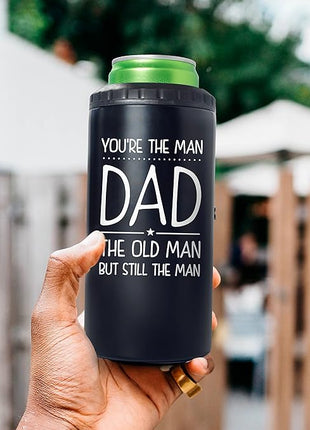 SANDJEST 4-in-1 Dad Tumbler Gifts for Dad from Daughter Son - 12oz Funny Old Man Dad Can Cooler Tumblers Cup - Stainless Steel Insulated Cans Coozie Christmas, Birthday, Father's Day Gift