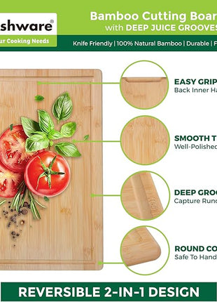 Freshware 20 Inch 2XL Bamboo Cutting Boards for Kitchen, Stove Top Butcher Block, Extra Large Wooden Carving Board for Meat, Veggies, Charcuterie Board with Deep Juice Grooves (2XL, 20x14")