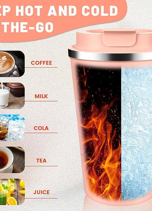 Insulated Coffee Tumblers with Flip Lid 12oz / 17oz, Stainless Steel Travel Coffee Mug Leak Proof, Vacuum Insulated Coffee Mug Reusable Cup, Keeps Cold and Hot for Coffee Tea
