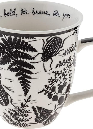 Karma Gifts 16 oz Black and White Boho Mug Beetle - Cute Coffee and Tea Mug - Ceramic Coffee Mugs for Women and Men