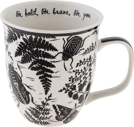 Karma Gifts 16 oz Black and White Boho Mug Beetle - Cute Coffee and Tea Mug - Ceramic Coffee Mugs for Women and Men