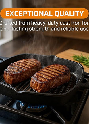 Bruntmor 13 Inch Cast Iron Pan Griddle - Pre-Seasoned Cast Iron Grill Pan for Stove Top and Outdoor Cooking - No Stick Grilling Pan with Ridges for Meats, Steaks and Vegetables - Induction Compatible