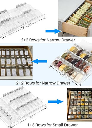 Antimbee Spice Drawer Organizer, 4 Tier- 8 Pack Kitchen Spice Rack Tray for Drawer, Expandable From 13" to 26" Acrylic Seasoning Organizer Rack Holds up 56 Spice Jars (Jars not Include)