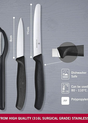 Victorinox Swiss Classic Set with Peeler, 3 Pieces Paring Knife, Set of 3, Black, 6.7113.31