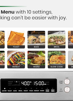 VAL CUCINA Infrared Heating Air Fryer Toaster Oven, Extra Large Countertop Convection Oven 10-in-1 Combo, 6-Slice Toast, Enamel Baking Pan Easy Clean with Recipe Book, Brushed Stainless Steel Finish