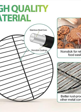 P&P CHEF Round Cooling Rack Set, Round Wire Racks for Cooking Baking, Fit Air Fryer & Oven, Stainless Steel Core with Nonstick Coatings, Black, 2 PCS - 9 Inch