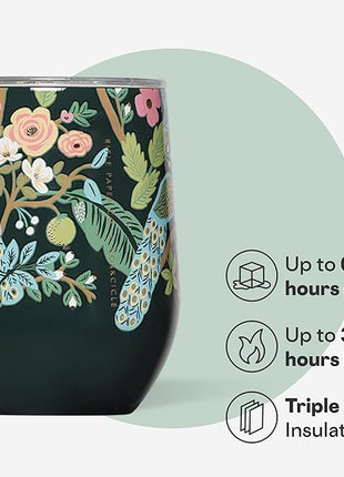 Corkcicle Stemless Insulated Wine Glass Tumbler - Keeps Beverages Cold 6 Hrs Hot 3 Hrs - Stainless Steel - Easy-Grip - Gift for Mom - Great for Mother's Day or Christmas - 12 oz - Peacock Blue