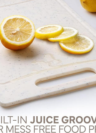 COOK WITH COLOR Non-Slip Cutting Board Set – Kitchen Essentials with Easy Grip Handle for Meat, Veggies, and Fruits, 4 Cutting Boards, White