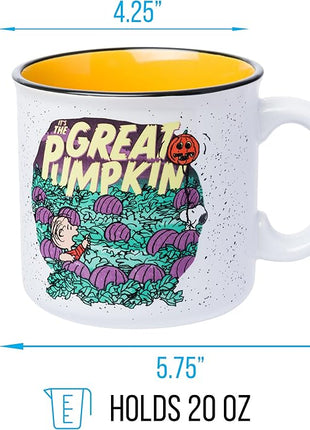 Silver Buffalo Peanuts The Great Pumpkin Featuring Linus and Snooy Halloween Spooky Ceramic Camper Mug, 20 ounces