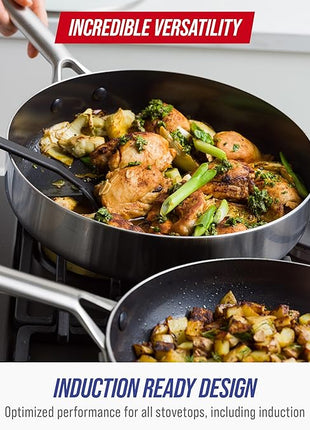 Blue Diamond 15 Piece Stainless Steel Tri-Ply Cookware Pots and Pans Set, Induction Compatible, Diamond Infused PFAS-Free Ceramic Nonstick, Dishwasher & Metal Utensil Safe, Scratch Resistant, Silver