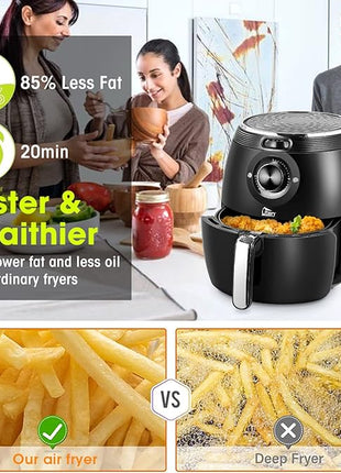 Air Fryer 5.8QT/5.5L, Uten 1700W AirFryer High-Power Electric Hot Temperature Control & Timer Knob, Non Stick Fry Basket, Dishwasher Safe, Apply to Party, Afternoon Tea, Black