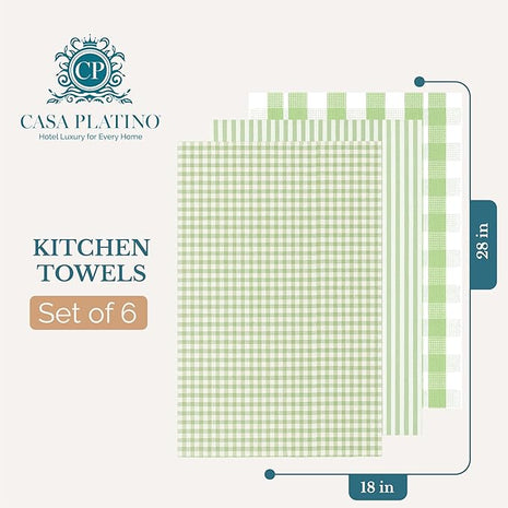 Casa Platino Kitchen Towels Cotton and Kitchen Dish Towels – Soft Cotton Set of 8 with Coordinated Patterns – Inviting Tones for Baking and Everyday Spills – Sage Green