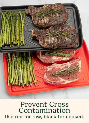 Cuisinart Grilling Prep & Serve Trays, 17x10.5 inch BBQ Tray Safe for Food Handling, 2 Dishwasher Safe Nesting Trays Black & Red, Perfect Grilling Accessories for Cooked & Raw Meat, Fits 6 Burgers