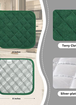 Joyhalo 6 Pack Pot Holders for Kitchen,Cotton Oven Holder with Great Heat Resistance,Non Slip Hot Pads for Kitchen Clearance,Dark Green