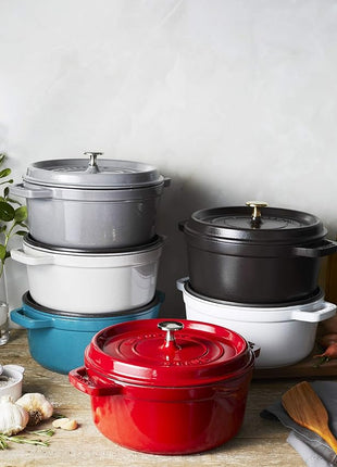 Staub Cast Iron 4-qt Round Cocotte - White Truffle, Made in France