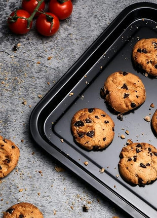 HONGBAKE 2 Pack Quarter Sheet Pan for Baking - Nonstick 13.8 x 9.8 Small Cookie Sheet with Wider Grips, 27% Thicker Carbon Steel Commercial Oven Tray - Black