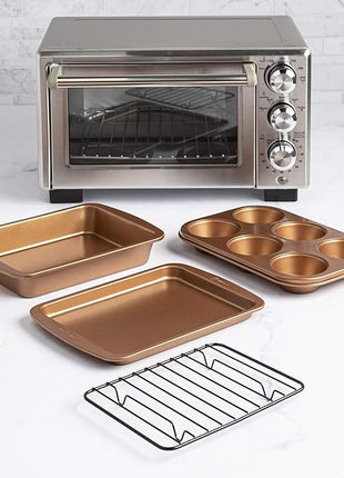 Ecolution Non-Stick Toaster Oven Bakeware Set, 4 Piece, Carbon Steel, Easy to Clean and Perfect for Single Servings, Copper