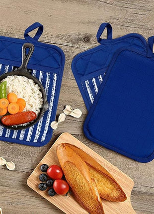Silicone Pot Holders Set of 3 Heat Resistant & Non Slip Potholders, Professional Oven Hot Pads with Pockets Mitts for Kitchen Cooking Baking Barbecue (Cobait Blue, 3)