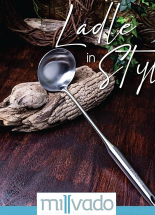 Soup Ladle, Stainless Steel Ladle, 15" Ladles for Serving or Cooking, Dishwasher Safe, Heavy Duty Durable Metal, Kitchen Ladel