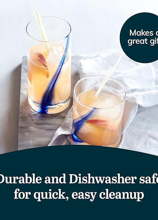 Libbey Blue Ribbon 16 Piece Tumbler and Rocks Glass Set, Infused Blue Ribbon Drinkware Glasses Set, Artisan Inspired Four-Dimple Shaped Rock Glasses, Dishwasher Safe Tumbler Glasses Set