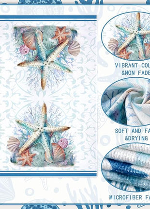 Boyiee Set of 6 Beach Kitchen Towels Coastal Ocean Dish Towels Sea Nautical Tea Towels Absorbent 24 x 16 Inches Shell Coral Starfish Hand Towels Summer Gifts for Farmhouse Kitchen Bathroom Decorations