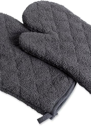 DII Basic Terry Collection 100% Cotton Quilted, Oven Mitt, Mineral Gray, 2 Piece