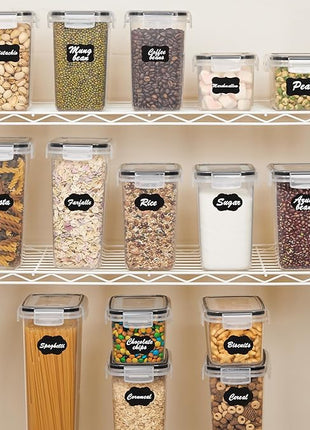 Vtopmart Airtight Food Storage Containers Set with Lids, 15pcs BPA Free Plastic Dry Food Canisters for Kitchen Pantry Organization and Storage, Dishwasher safe,Include 24 Labels, Black