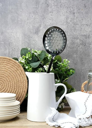 Skimmer Spoon, Slotted Spoons for Cooking, Slotted Spoon, Kitchen Stainless Steel Serving Spoons, Stainless Steel Strainer, Black